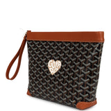 Goyard Cuir Goyardine Canvas Black and Tan Conti Pouch Palladium Hardware