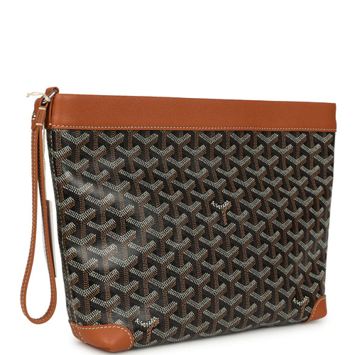 Goyard Goyardine Canvas Black and Tan Conti Pouch Palladium Hardware