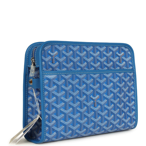 Goyard Goyardine Canvas Sky Blue Jouvence MM Toiletry Bag Palladium Hardware