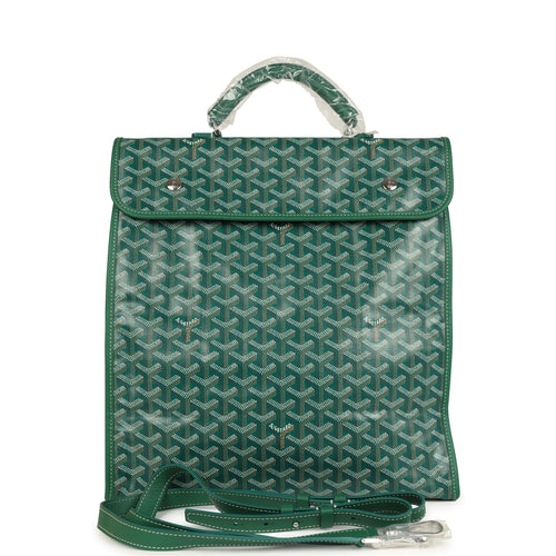 Goyard Saint Léger Backpack Green Goyardine Canvas Palladium Hardware