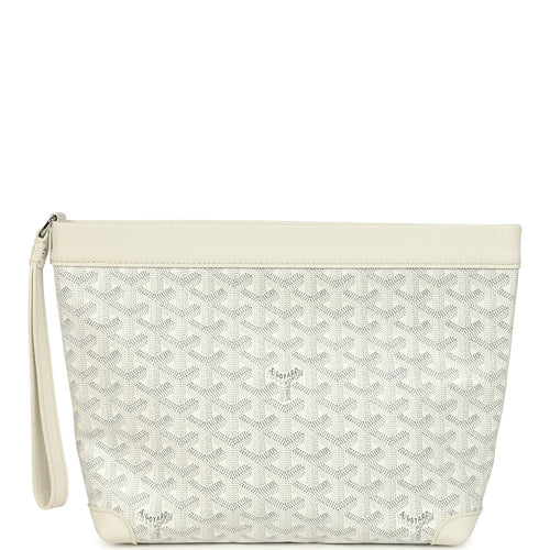 Goyard Goyardine Canvas White Conti Pouch Palladium Hardware