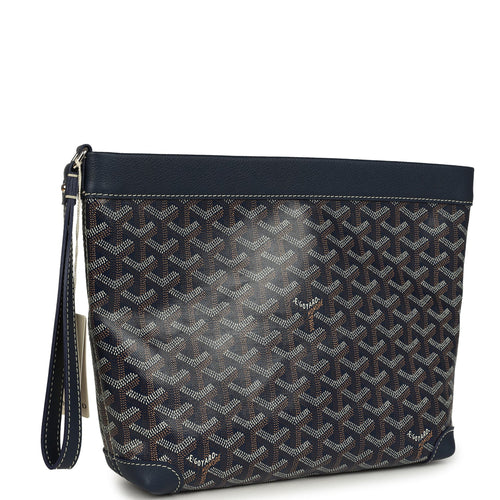Goyard Goyardine Canvas Navy Blue Conti Pouch Palladium Hardware