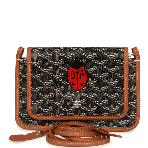 Goyard Goyardine Canvas Black and Tan Ladybug Plumet Pocket Wallet Palladium Hardware