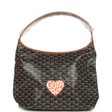 Goyard Goyardine Canvas Black and Brown Hand-Painted Heart Boheme Hobo PM Palladium Hardware