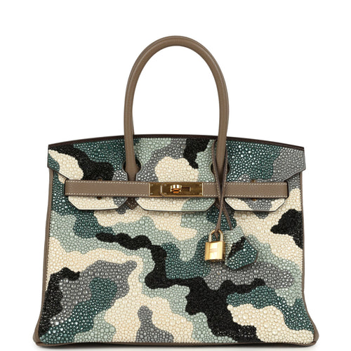 Custom "Camouflage" Swarovski Crystal Hermes Birkin 30 Etoupe Togo Gold Hardware