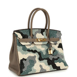 Custom "Camouflage" Swarovski Crystal Hermes Birkin 30 Etoupe Togo Gold Hardware