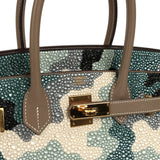Custom "Camouflage" Swarovski Crystal Hermes Birkin 30 Etoupe Togo Gold Hardware
