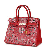 Custom "Paisley Bandana" Swarovski Crystal Hermes Birkin 30 Rouge Casaque Epsom Gold Hardware