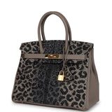 Custom Leopard Swarovski Crystal Hermes Birkin 30 Gris Asphalte Togo Gold Hardware