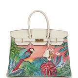 Custom "Paradise" Swarovski Crystal Hermes Birkin 35 Craie Togo Gold Hardware