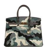 Custom Camouflage Swarovski Crystal Hermes Birkin 35 Etain Togo Gold Hardware