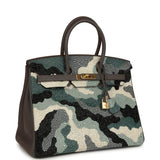 Custom Camouflage Swarovski Crystal Hermes Birkin 35 Etain Togo Gold Hardware