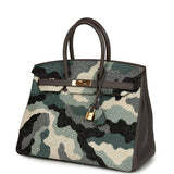 Custom Camouflage Swarovski Crystal Hermes Birkin 35 Etain Togo Gold Hardware