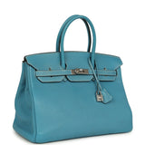 Vintage Hermes Birkin 35 Blue Jean Togo Palladium Hardware