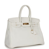 Pre-owned Hermes Birkin 35 White Clemence Gold Hardware