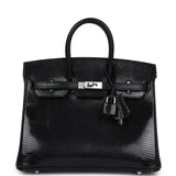 Hermes Birkin 25 Black Shiny Varanus Niloticus Lizard Palladium Hardware