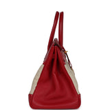 Vintage Hermes Birkin 35 Rouge Vif Buffalo and Crinoline Gold Hardware