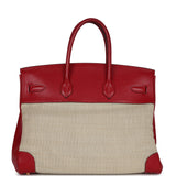 Vintage Hermes Birkin 35 Rouge Vif Buffalo and Crinoline Gold Hardware