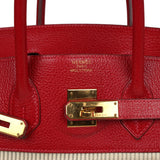 Vintage Hermes Birkin 35 Rouge Vif Buffalo and Crinoline Gold Hardware