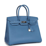 Pre-owned Hermes Birkin 35 Bleu Azur Epsom Palladium Hardware