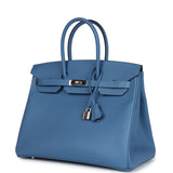 Pre-owned Hermes Birkin 35 Bleu Azur Epsom Palladium Hardware