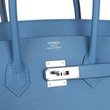 Pre-owned Hermes Birkin 35 Bleu Azur Epsom Palladium Hardware