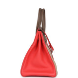 Pre-owned Hermes Birkin 35 Cascade Rose Jaipur, Etoupe and Argile Swift and Clemence Brushed Palladium Hardware