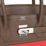 Pre-owned Hermes Birkin 35 Cascade Rose Jaipur, Etoupe and Argile Swift and Clemence Brushed Palladium Hardware