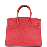 Pre-owned Hermes Birkin 30 Bougainvillea Ostrich Palladium Hardware