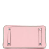 Hermes Special Order (HSS) Birkin 25 Rose Sakura and Gris Perle Chevre Mysore Brushed Palladium Hardware