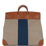 Pre-owned Hermes Birkin HAC 50 Flag Ficelle Toile H, Fauve Barenia and Bleu Toile H Canvas Gold Hardware
