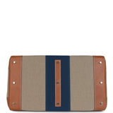 Pre-owned Hermes Birkin HAC 50 Flag Ficelle Toile H, Fauve Barenia and Bleu Toile H Canvas Gold Hardware