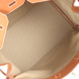 Pre-owned Hermes Birkin HAC 50 Flag Ficelle Toile H, Fauve Barenia and Bleu Toile H Canvas Gold Hardware