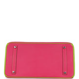 Pre-owned Hermes Special Order (HSS) Birkin 35 Rose Tyrien and Kiwi Epsom Palladium Hardware