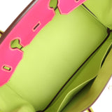 Pre-owned Hermes Special Order (HSS) Birkin 35 Rose Tyrien and Kiwi Epsom Palladium Hardware