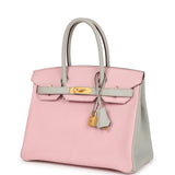 Pre-owned Hermes Special Order (HSS) Birkin 30 Rose Sakura and Gris Perle Chevre Brushed Gold Hardware