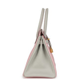 Pre-owned Hermes Special Order (HSS) Birkin 30 Rose Sakura and Gris Perle Chevre Brushed Gold Hardware