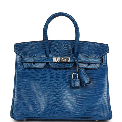 Pre-owned Hermes Birkin 25 Bleu Izmir Varanus Niloticus Lizard Palladium Hardware