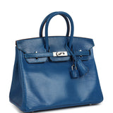 Pre-owned Hermes Birkin 25 Bleu Izmir Varanus Niloticus Lizard Palladium Hardware