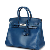 Pre-owned Hermes Birkin 25 Bleu Izmir Varanus Niloticus Lizard Palladium Hardware
