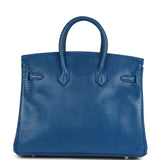 Pre-owned Hermes Birkin 25 Bleu Izmir Varanus Niloticus Lizard Palladium Hardware