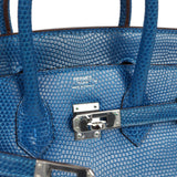 Pre-owned Hermes Birkin 25 Bleu Izmir Varanus Niloticus Lizard Palladium Hardware