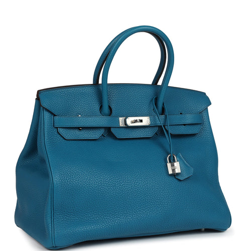 Pre-owned Hermes Birkin 35 Bleu Izmir Verso Clemence Palladium Hardware