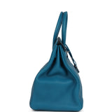 Pre-owned Hermes Birkin 35 Bleu Izmir Verso Clemence Palladium Hardware