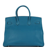 Pre-owned Hermes Birkin 35 Bleu Izmir Verso Clemence Palladium Hardware