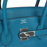 Pre-owned Hermes Birkin 35 Bleu Izmir Verso Clemence Palladium Hardware