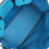 Pre-owned Hermes Birkin 35 Bleu Izmir Verso Clemence Palladium Hardware