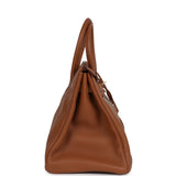 Pre-owned Hermes Birkin Club 35 Gold and Marron d'Inde Clemence and Ficelle Lizard Permabrass Hardware