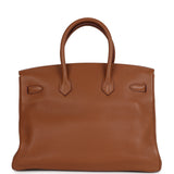 Pre-owned Hermes Birkin Club 35 Gold and Marron d'Inde Clemence and Ficelle Lizard Permabrass Hardware