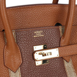 Pre-owned Hermes Birkin Club 35 Gold and Marron d'Inde Clemence and Ficelle Lizard Permabrass Hardware